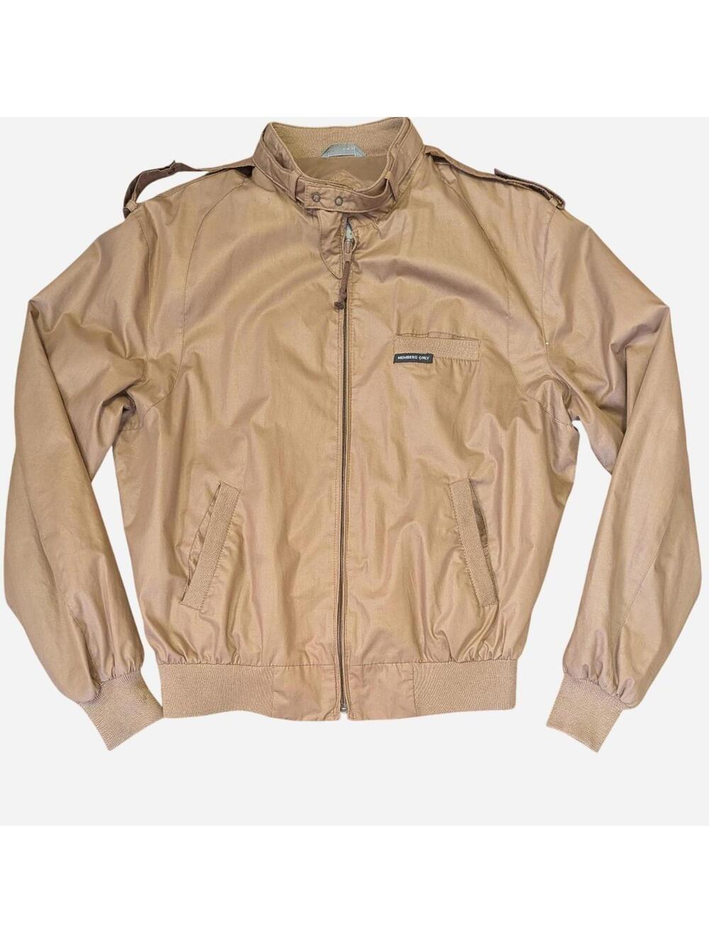 Early 1980s Members Only By Europe Craft Tan Racer Jacket Size 42 Large